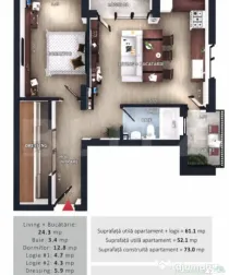 Apartament 2 camere, 2 balcoane, CF parcare subterana, boxa,