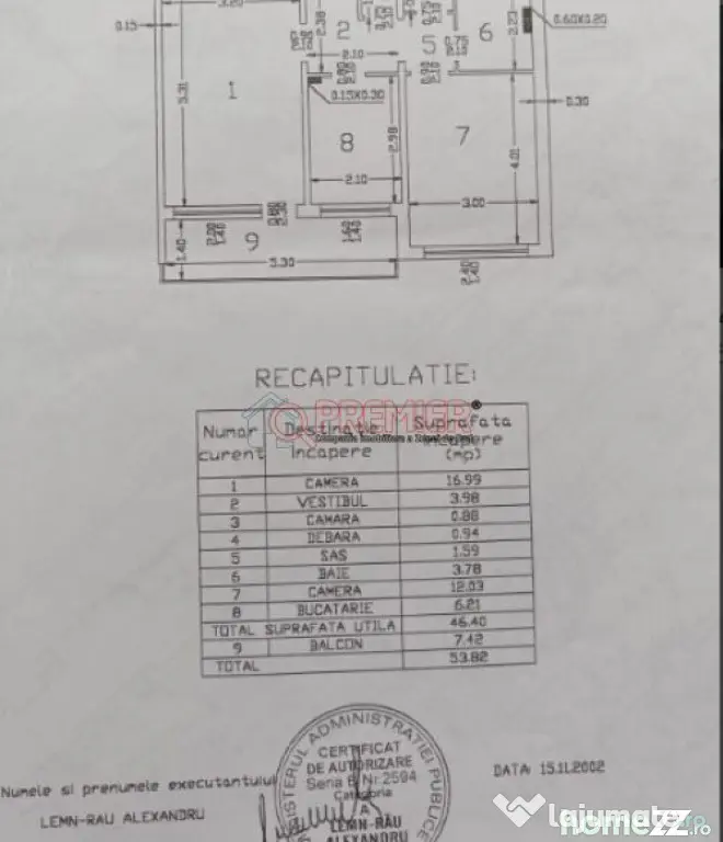 Apartament 2 camere decomandat, 53.82 mp , loc parcare –