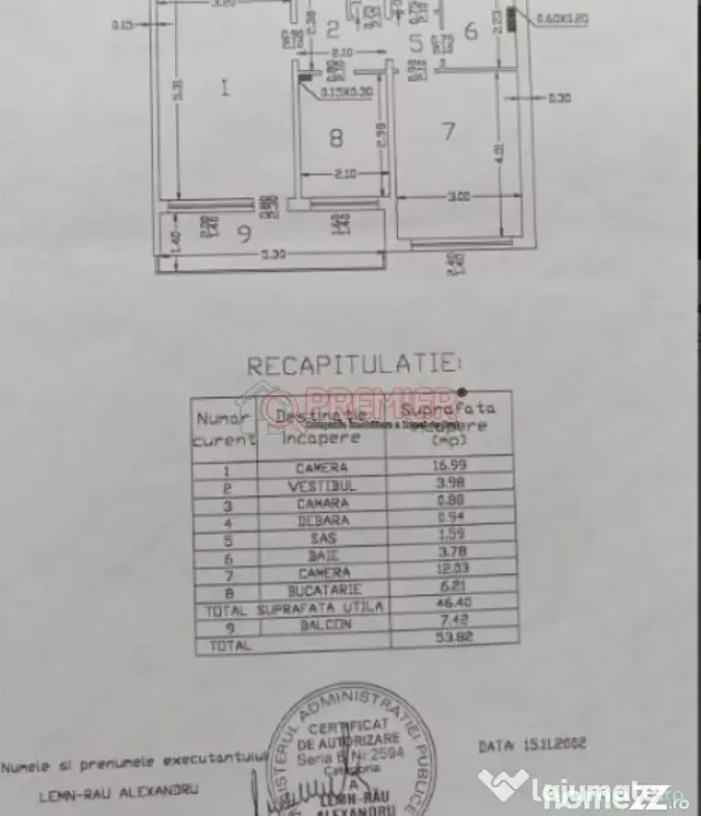 Apartament 2 camere decomandat, 53.82 mp , loc parcare –