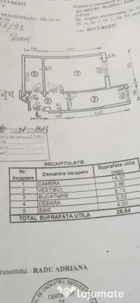 Garsonieră decomandată de vânzare 28,54 mp utili - Dedeman Progresu 