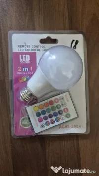 Bec LED RGB+W cu telecomandă, soclu E27 (Nou) 