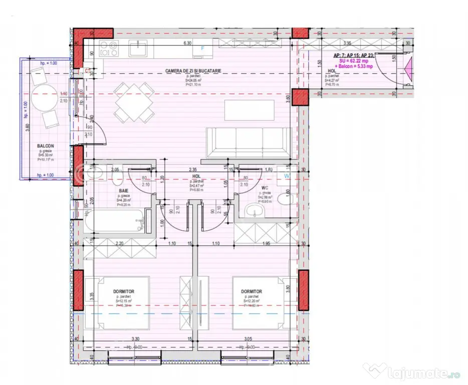 Apartament 3 camere 2 bai si balcon la etajul 1 in Selimbar