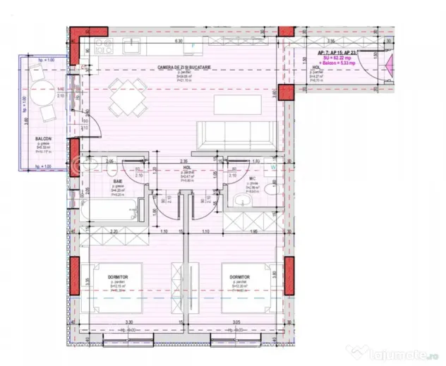 Apartament 3 camere 2 bai si balcon la etajul 1 in Selimbar