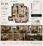 Apartament 3 camere,77 mp | Standarde nZEB |Ansamblu nou | B 
