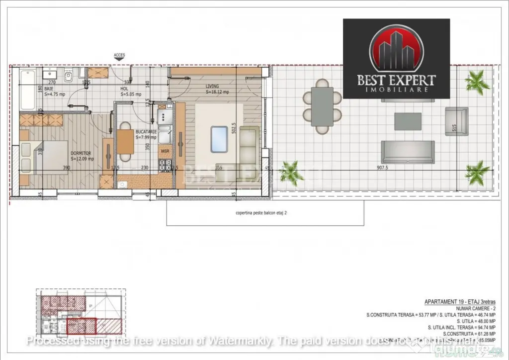 Apartament 2 camere cu Terasa generoasa