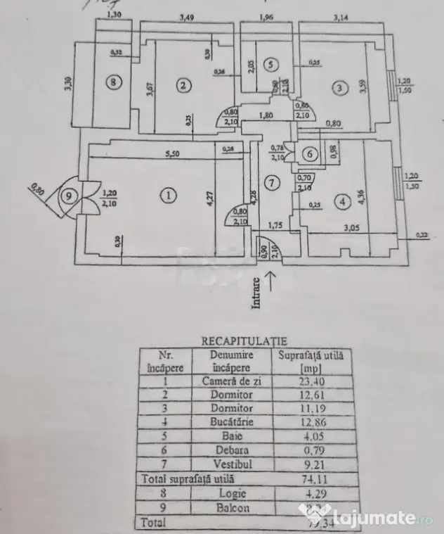 3 camere Alba Iulia decomandat, inst. schimb., 79 mp, an 199