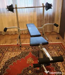 Banca exercitii + haltera cu greutati fonta 25 kg