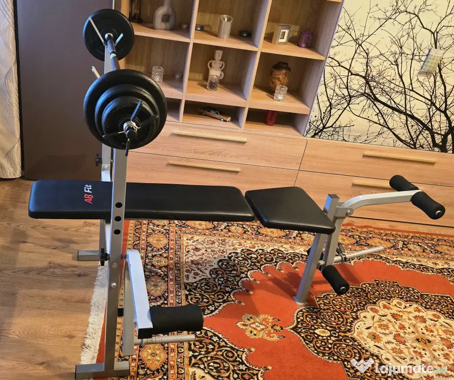 Banca exercitii + haltera cu greutati fonta 25 kg