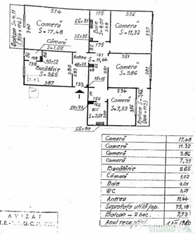 Apartament cu 4 camere, decomandat, 75 mp, zona Parcul Teilo - Turda (Cluj)