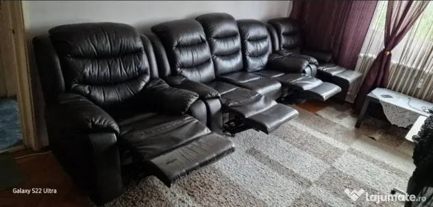 Set canapea 3 locuri 2 locuri recliner + 2 fotolii recliner
