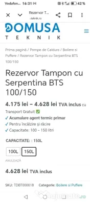 Puffer cu serpentina bts150