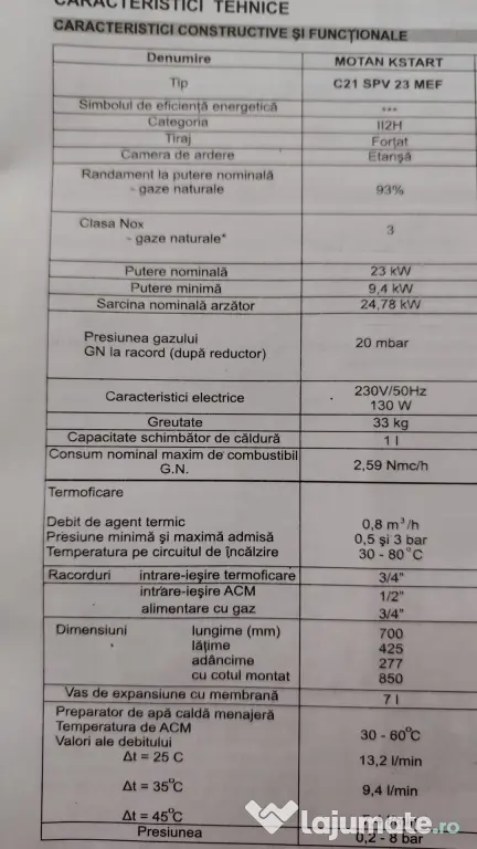 Centrala termica pe gaz ''Motan K Start C21 SPV 23 MEF'', inca in folosinta.