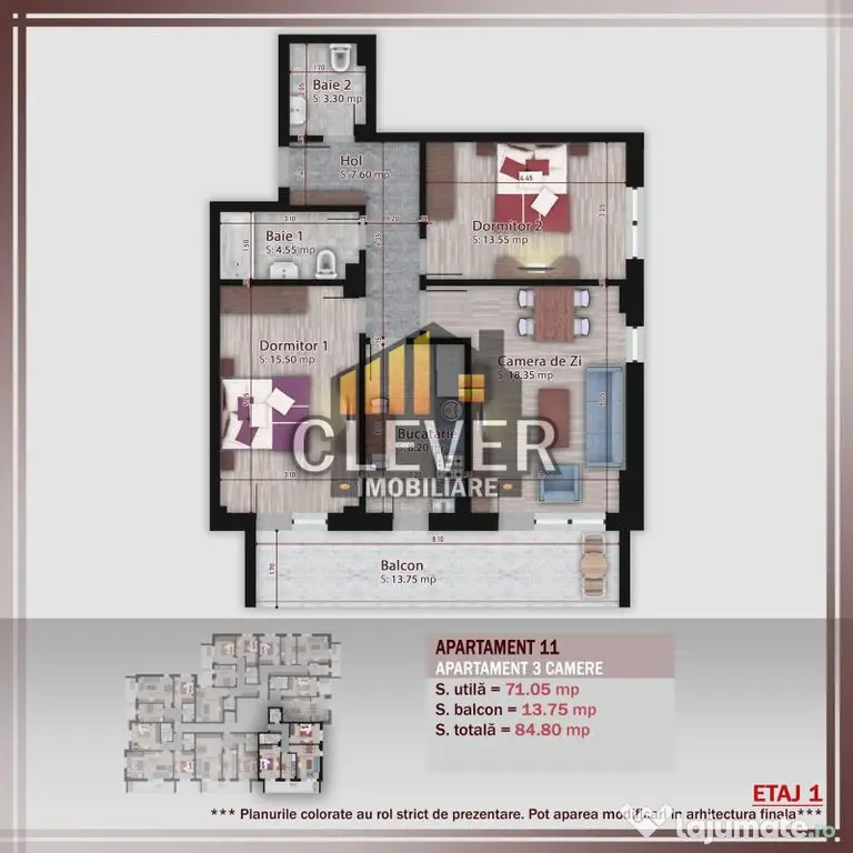 Apartament 3 camere-Comision 0% Metrou Teclu - Pallady