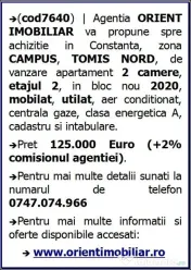 Campus, de vanzare apartament 2 camere, gaze, mobilat