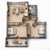 Apartament cu 3 camere și balcon de 8 mp, etajul 1 