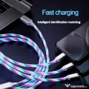 Cablu de Incarcare 3 in 1 Type C, Micro USB, Apple Lightning iPhone cu LED-uri 