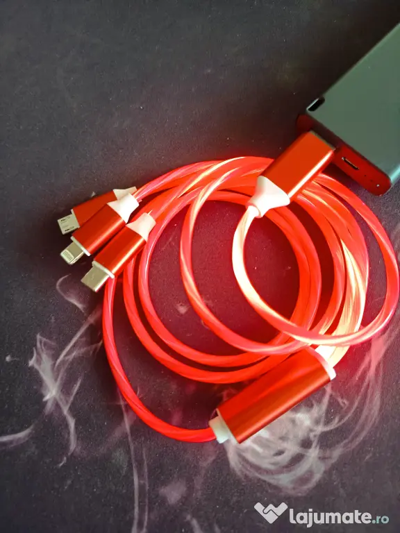 Cablu de Incarcare 3 in 1 Type C, Micro USB, Apple Lightning iPhone cu LED-uri