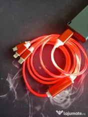 Cablu de Incarcare 3 in 1 Type C, Micro USB, Apple Lightning iPhone cu LED-uri 