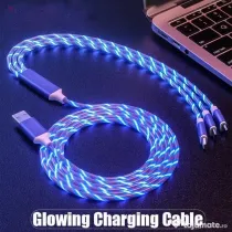 Cablu de Incarcare 3 in 1 Type C, Micro USB, Apple Lightning iPhone cu LED-uri