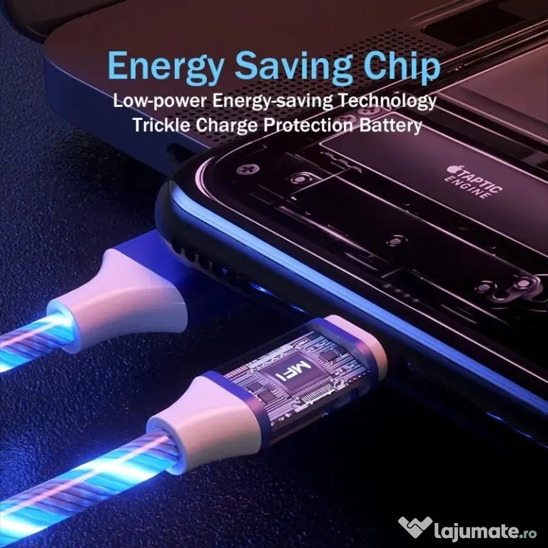 Cablu de Incarcare 3 in 1 Type C, Micro USB, Apple Lightning iPhone cu LED-uri