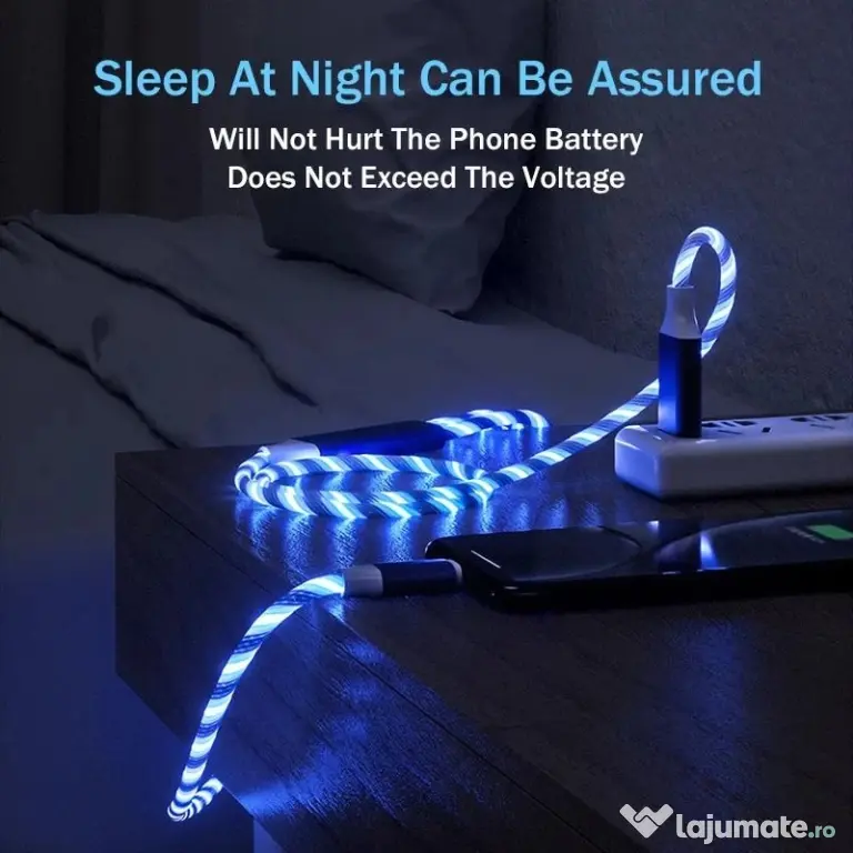 Cablu de Incarcare 3 in 1 Type C, Micro USB, Apple Lightning iPhone cu LED-uri