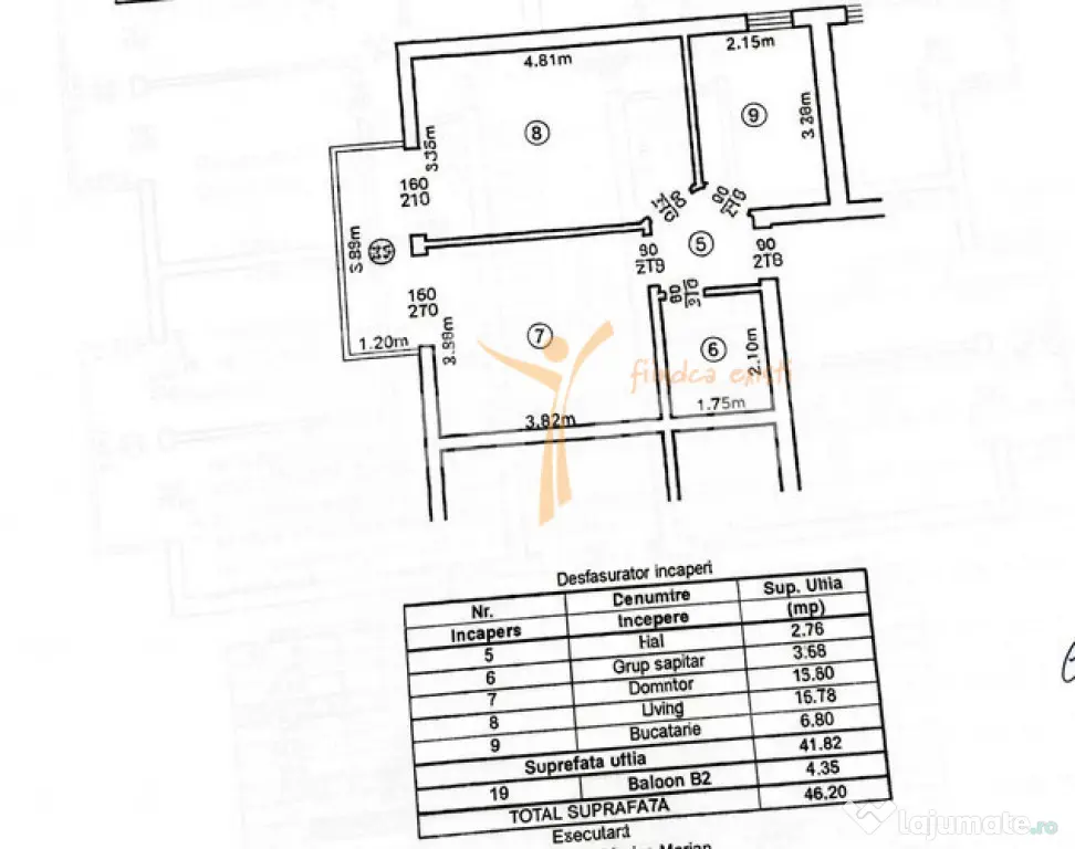 Apartament 2 camere decomandat, 46 mp,loc parcare, Rediu