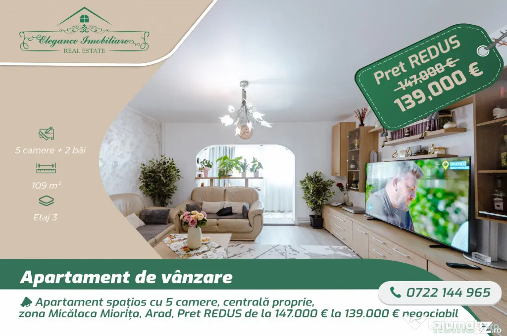 Apartament spațios cu 5 camere, centrală proprie, zona Mi