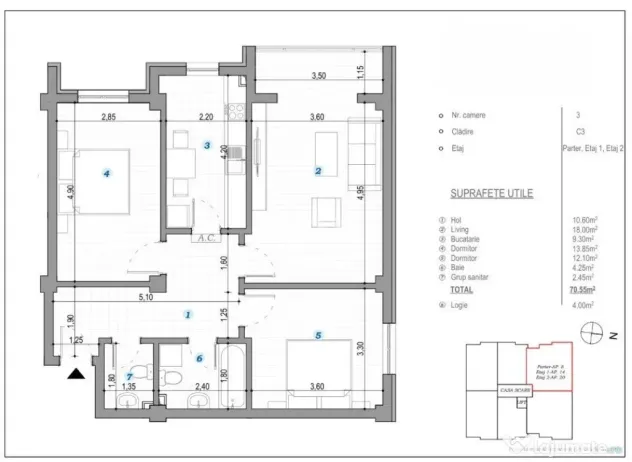 COMISION 0% ! INTABULAT! 3 CAMERE 2 BAI 74 MP BLOC NOU POPAS