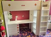 Pat supraetajat copil + dulap haine + birou cu 4 sertare + bibliotecă alb, IKEA 