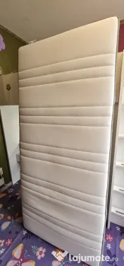 Pat supraetajat copil + dulap haine + birou cu 4 sertare + bibliotecă alb, IKEA 