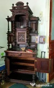 Bufet nuc masiv sculptat manual, cca. 1900 — piesă de colecție