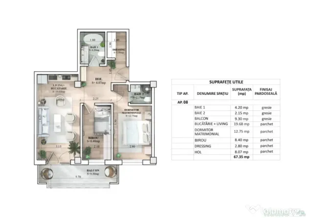 Apartament 3 camere, 67.35 mp, zona Galata - Iasi (Iasi)