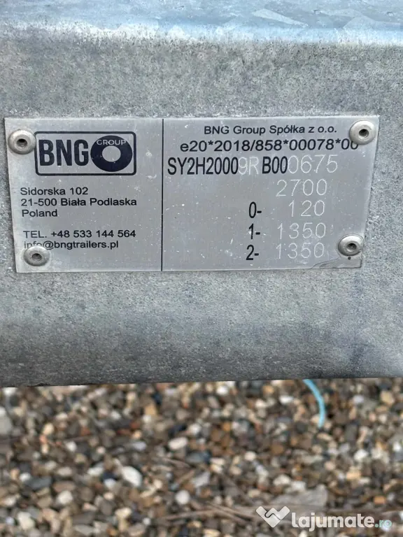 Platformă auto 2 axe BNG 2700 kg – Basculabilă – Stare foarte bună