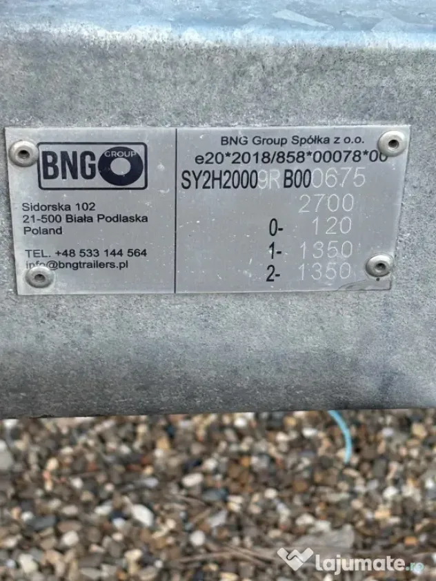 Platformă auto 2 axe BNG 2700 kg – Basculabilă – Stare foarte bună