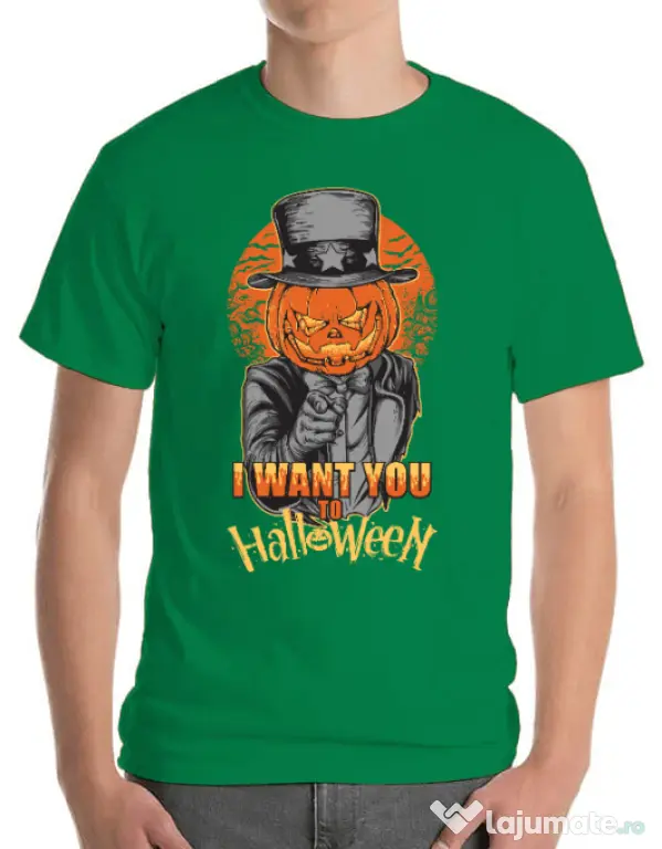 Tricou ADLER barbat I want you to halloween Verde mediu