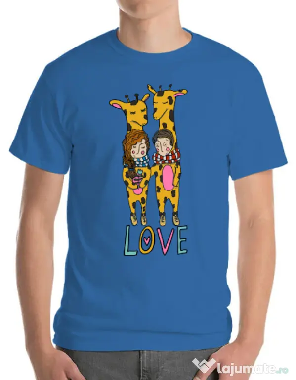 Tricou ADLER barbat Giraffes love Albastru azuriu