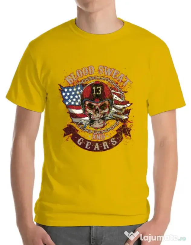 Tricou ADLER barbat Blood sweat and gears Galben