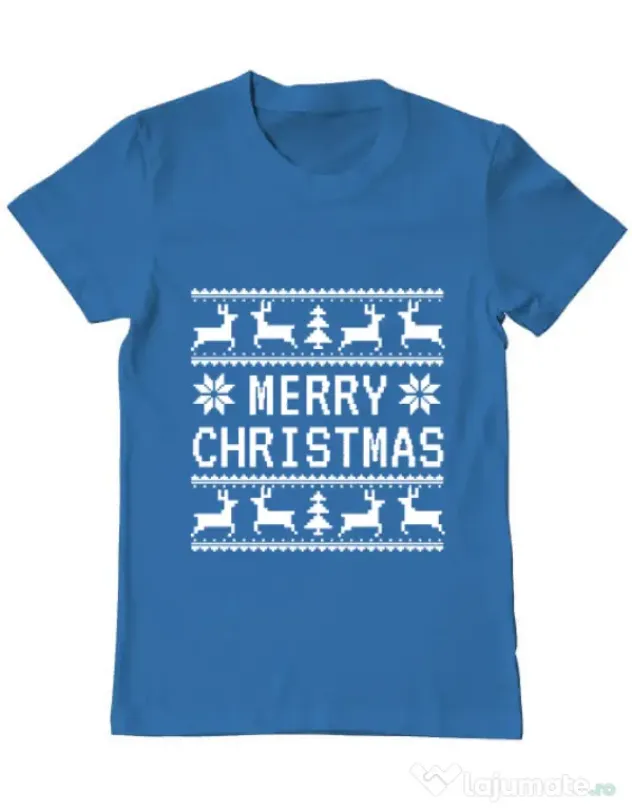Tricou ADLER barbat Merry Christmas Ugly Sweater Albastru azuriu