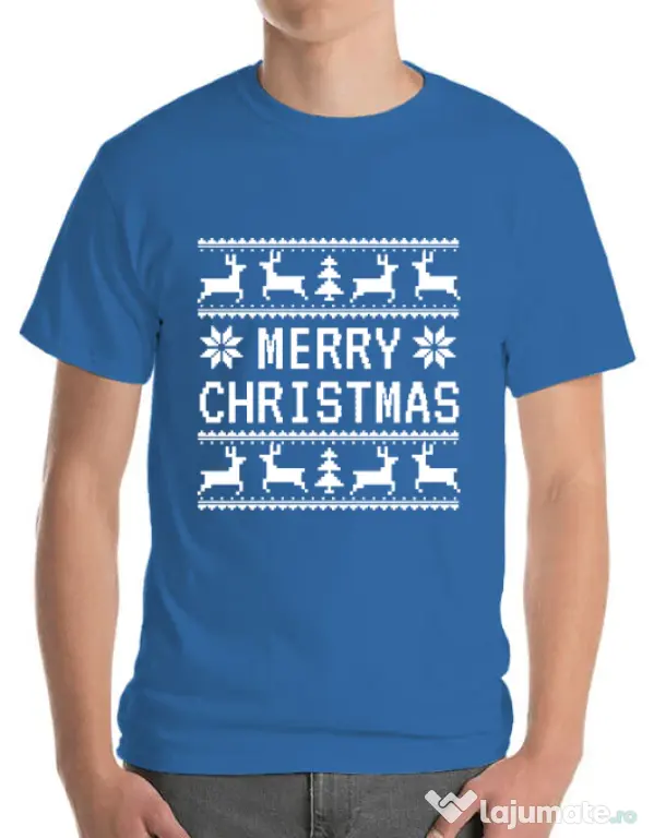 Tricou ADLER barbat Merry Christmas Ugly Sweater Albastru azuriu