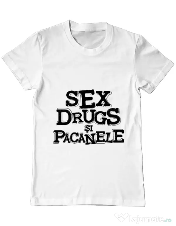 Tricou ADLER barbat Sex, drugs si pacanele Alb