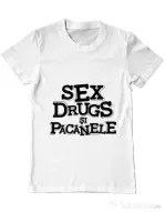 Tricou ADLER barbat Sex, drugs si pacanele Alb