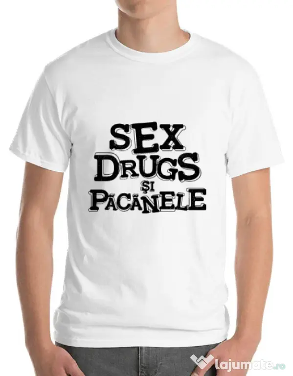Tricou ADLER barbat Sex, drugs si pacanele Alb