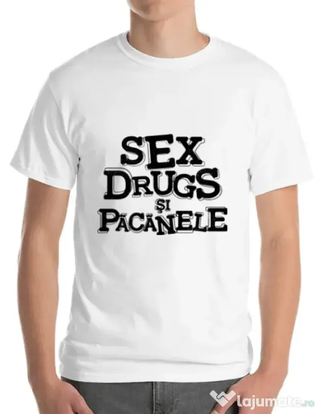 Tricou ADLER barbat Sex, drugs si pacanele Alb