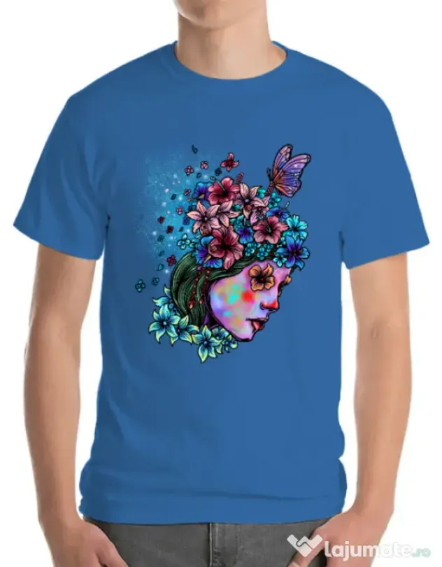 Tricou ADLER barbat Lady and flowers Albastru azuriu