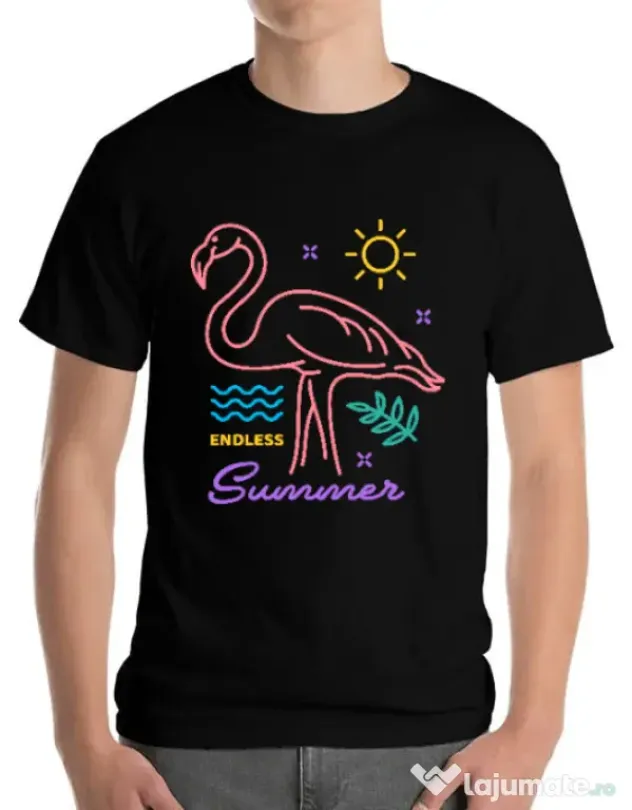 Tricou ADLER barbat Flamingo endless summer Negru