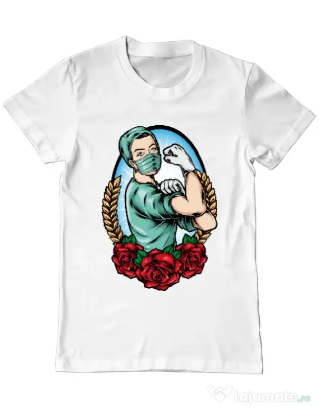 Tricou ADLER barbat Rockabilly Nurse Alb