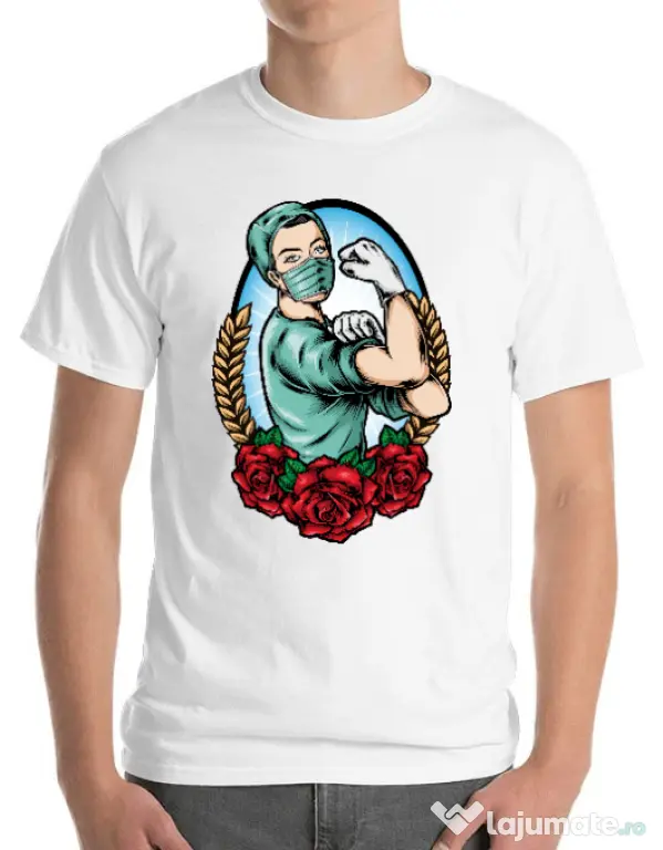 Tricou ADLER barbat Rockabilly Nurse Alb