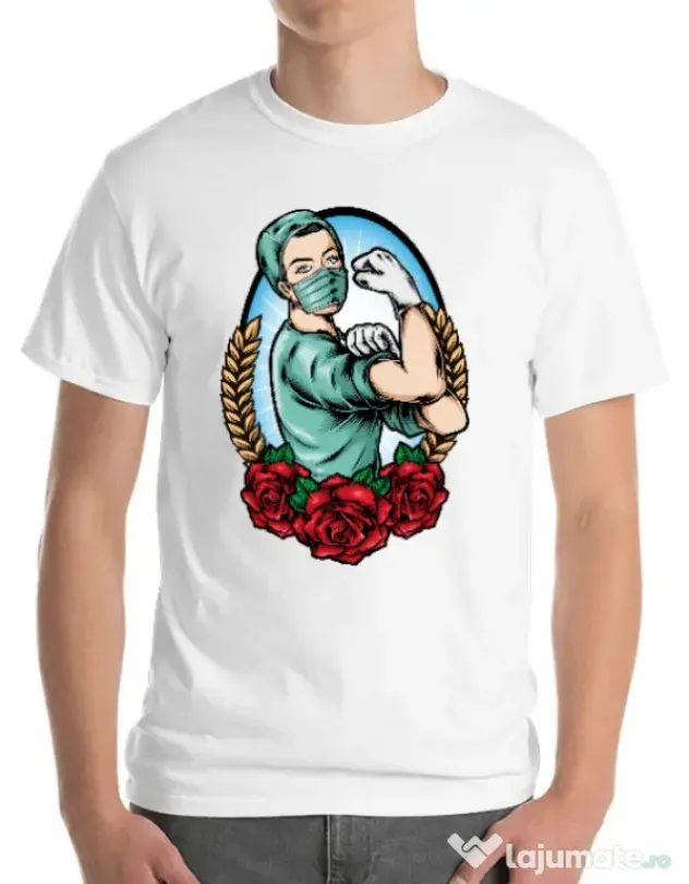 Tricou ADLER barbat Rockabilly Nurse Alb