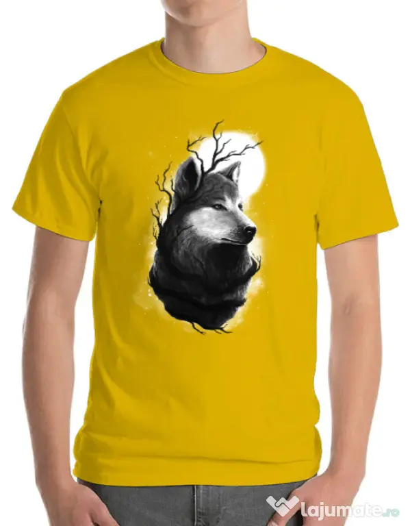 Tricou ADLER barbat Night wolf Galben