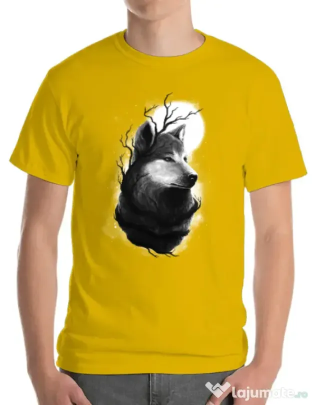 Tricou ADLER barbat Night wolf Galben